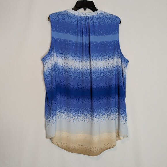 APT. 9 Blue/White Sleeveless Chiffon, Hidden Button Blouse Top; Size 3X - Picture 2 of 5